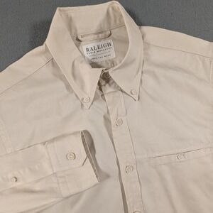 Raleigh Denim Workshop Button Down Shirt Mens Medium Cream Long Sleeve Cotton
